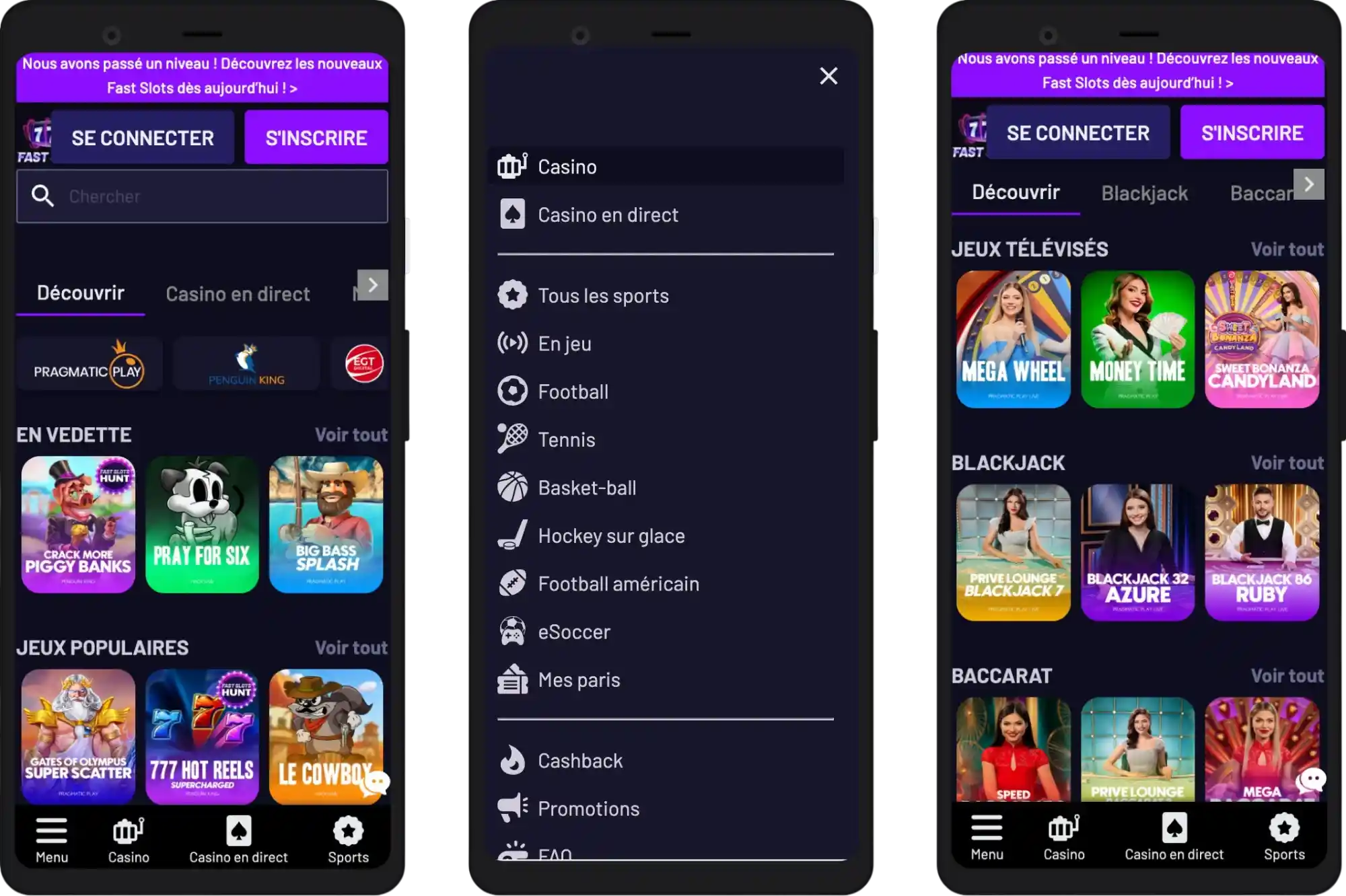 Interface mobile de FastSlots Casino pour smartphones
